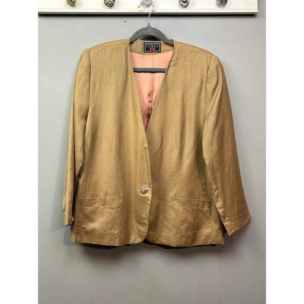 Vinci Clothiers Blazer Size 14‎ Linen Rayon Blend Neutral Career Jacket